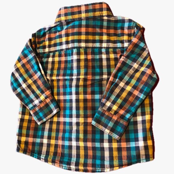 Genuine Kids OshKosh Boys Plaid Button Up Blue Marigold Size 2T - Picture 3 of 5